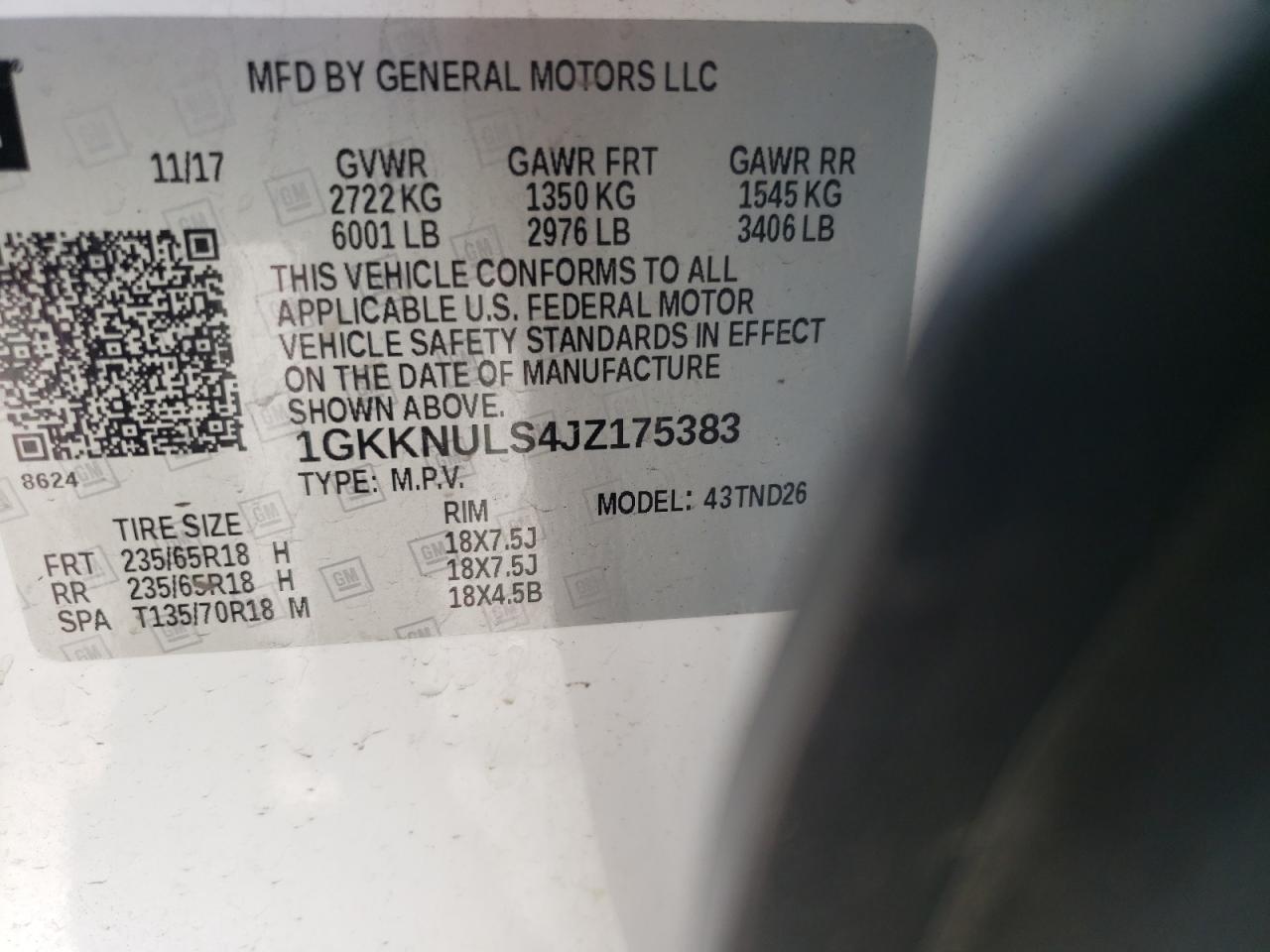 Photo 10 from auction – 2018 GMC ACADIA SLT with VIN 1GKKNULS4JZ175383