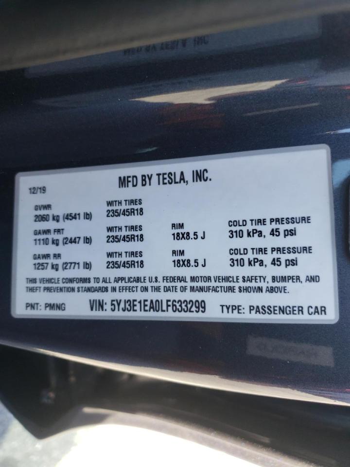 Photo 10 from auction – 2020 TESLA MODEL 3 with VIN 5YJ3E1EA0LF633299