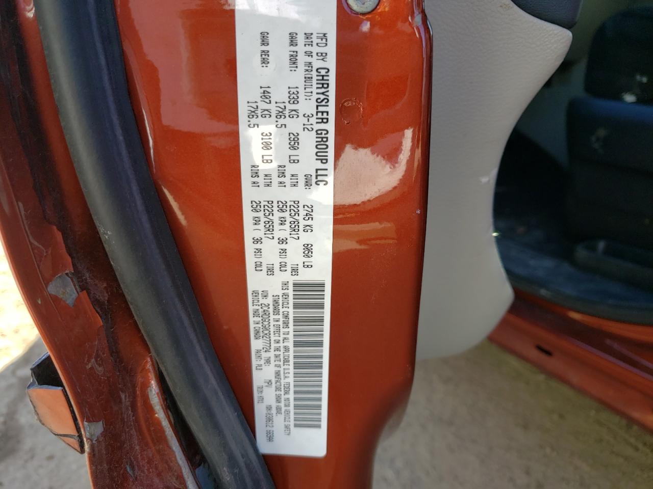 Foto 10 de la subasta – 2012 DODGE GRAND CARA con VIN 2C4RDGCG0CR277724