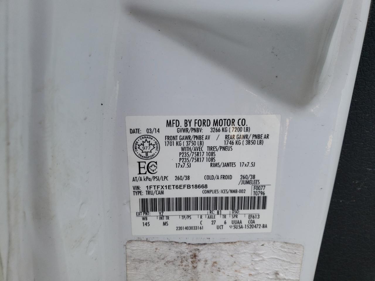 Photo 10 from auction – 2014 FORD F150 SUPER with VIN 1FTFX1ET6EFB18668