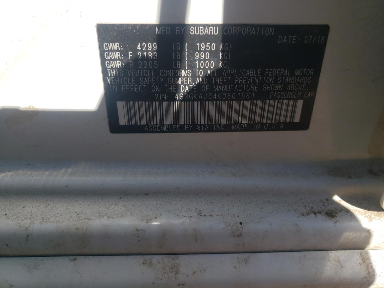 Photo 10 from auction – 2019 SUBARU IMPREZA SP with VIN 4S3GKAJ64K3601561