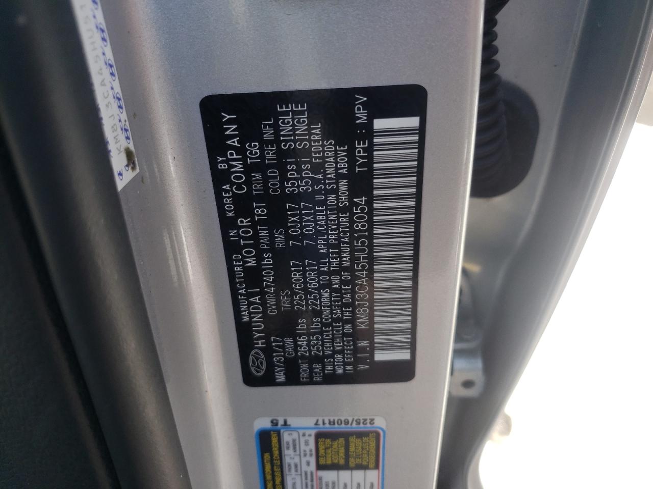 Photo 10 from auction – 2017 HYUNDAI TUCSON LIM with VIN KM8J3CA45HU518054
