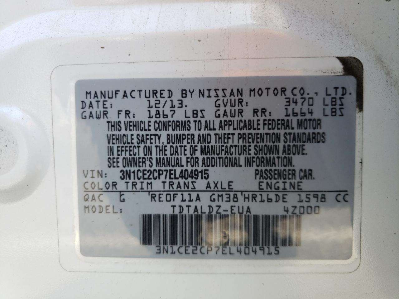 Photo 10 from auction – 2014 NISSAN VERSA NOTE with VIN 3N1CE2CP7EL404915
