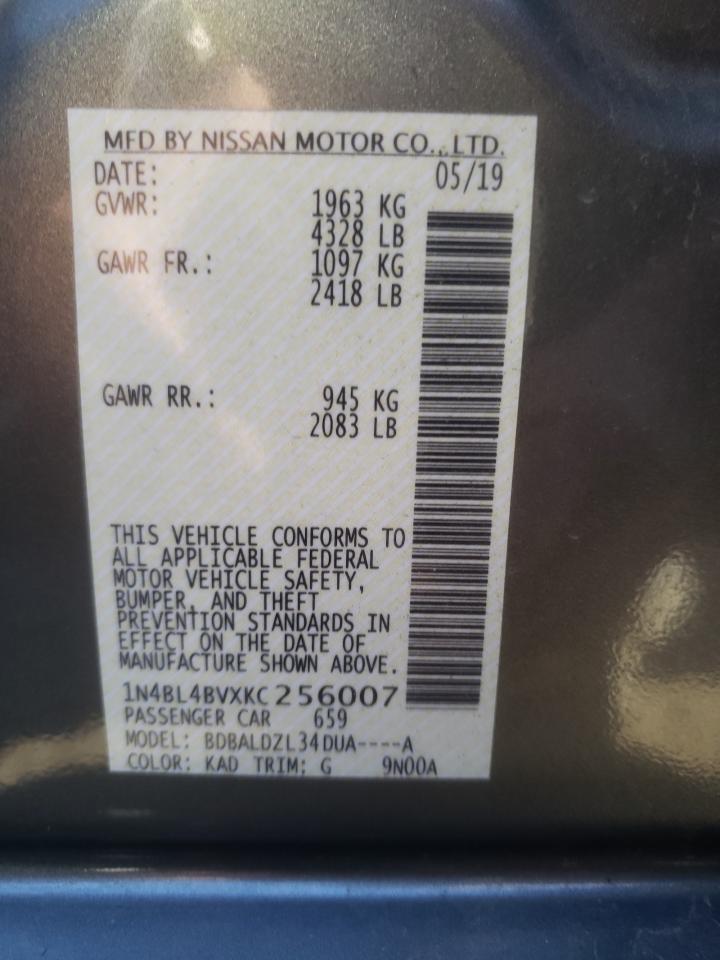 Photo 10 from auction – 2019 NISSAN ALTIMA S with VIN 1N4BL4BVXKC256007