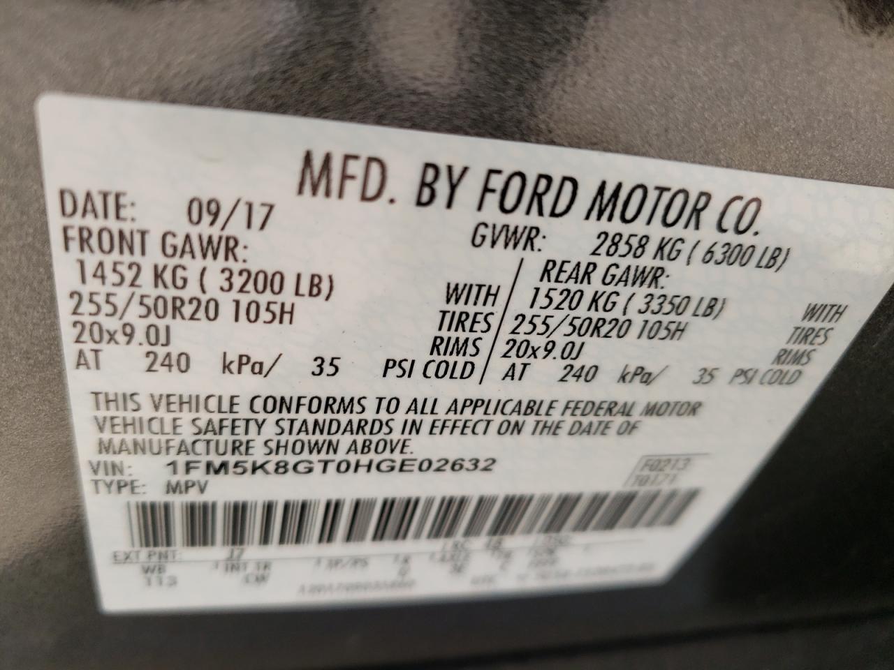 Photo 10 from auction – 2017 FORD EXPLORER S with VIN 1FM5K8GT0HGE02632