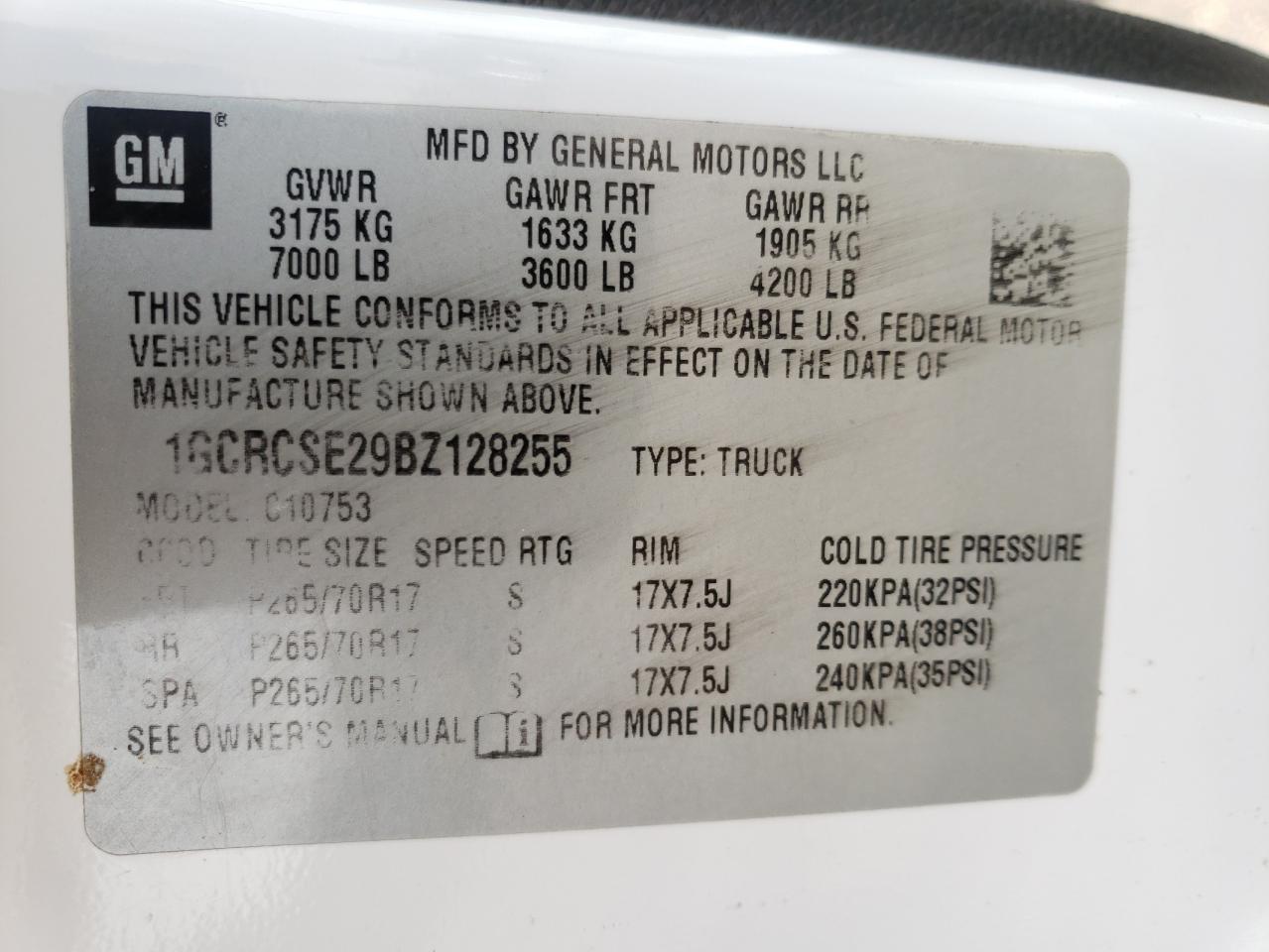Photo 10 from auction – 2011 CHEVROLET SILVERADO with VIN 1GCRCSE29BZ128255
