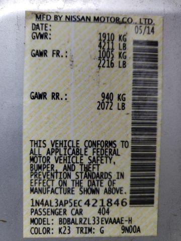 Photo 10 from auction – 2014 NISSAN ALTIMA 2.5 with VIN 1N4AL3AP5EC421846