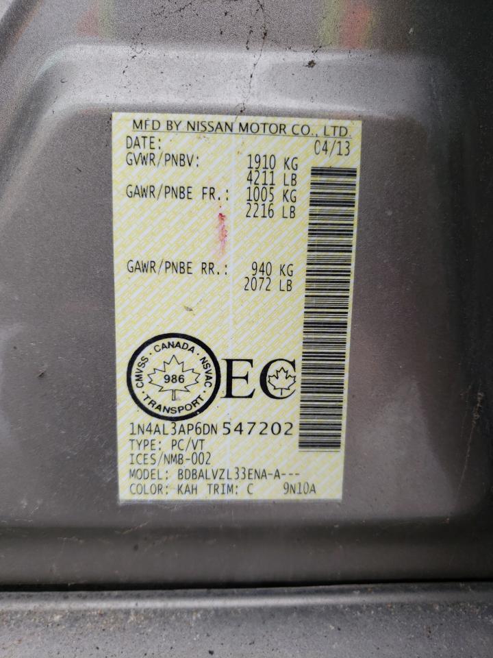 Photo 10 from auction – 2013 NISSAN ALTIMA 2.5 with VIN 1N4AL3AP6DN547202