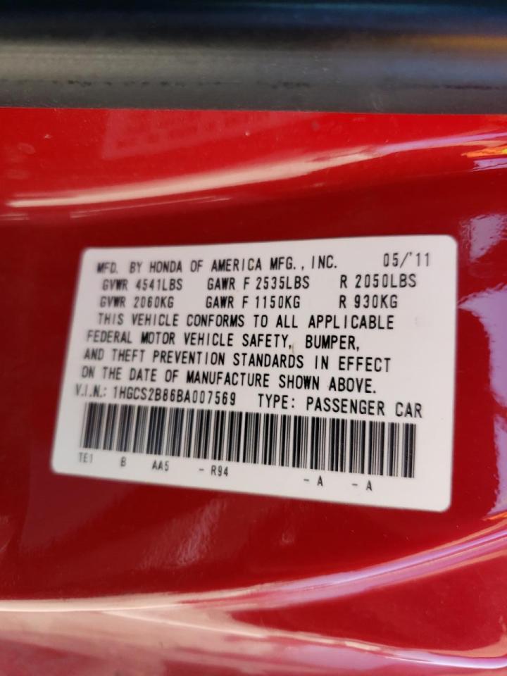 Photo 10 from auction – 2011 HONDA ACCORD EXL with VIN 1HGCS2B86BA007569