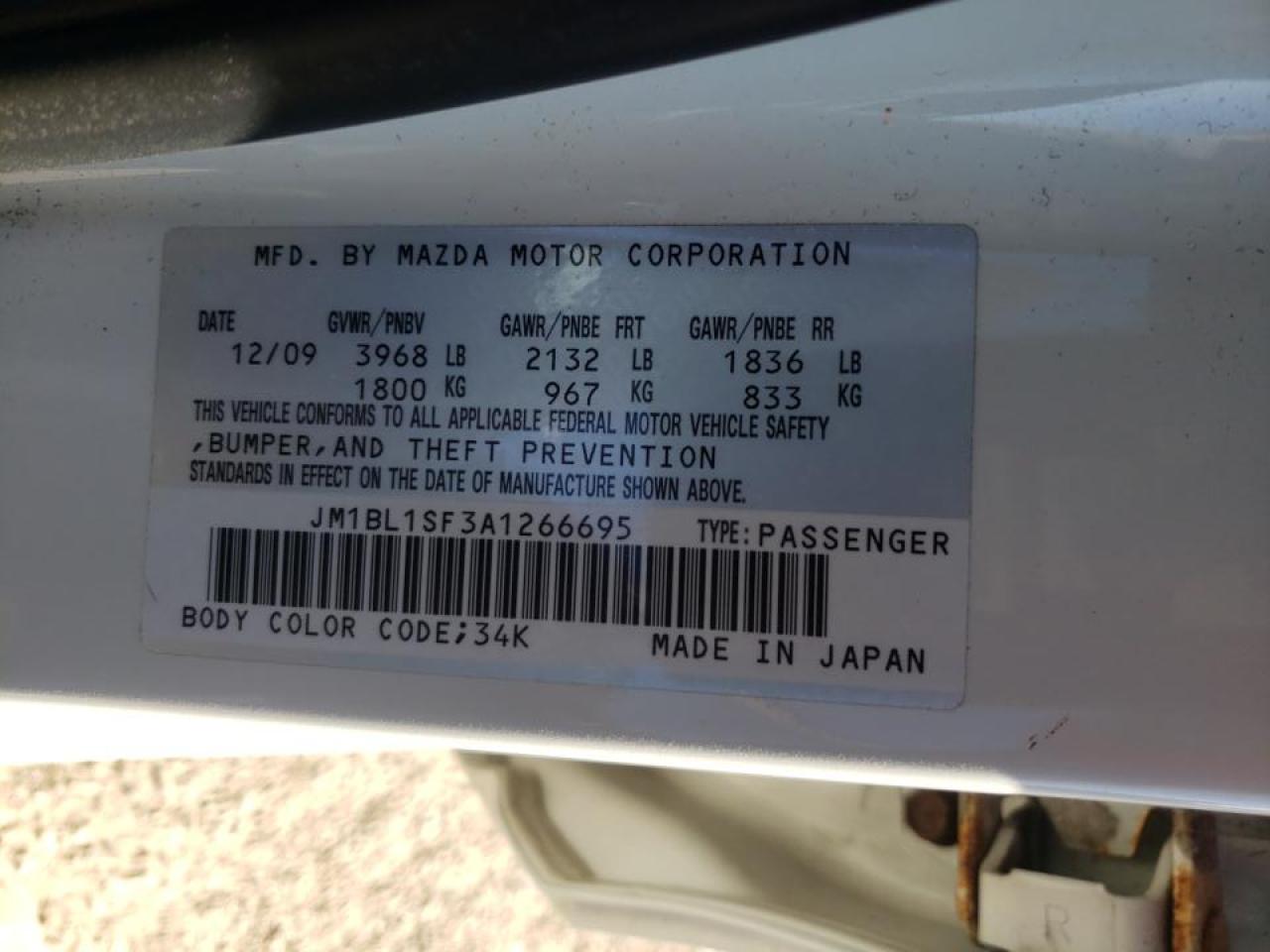 Photo 10 from auction – 2010 MAZDA 3 I with VIN JM1BL1SF3A1266695