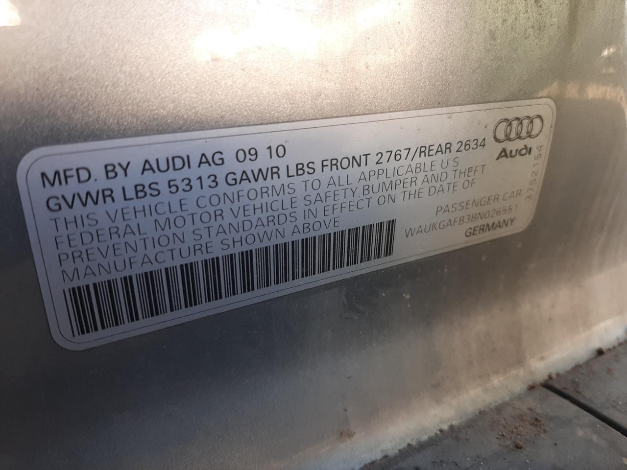 Photo 10 from auction – 2011 AUDI A6 PRESTIG with VIN WAUKGAFB3BN026551