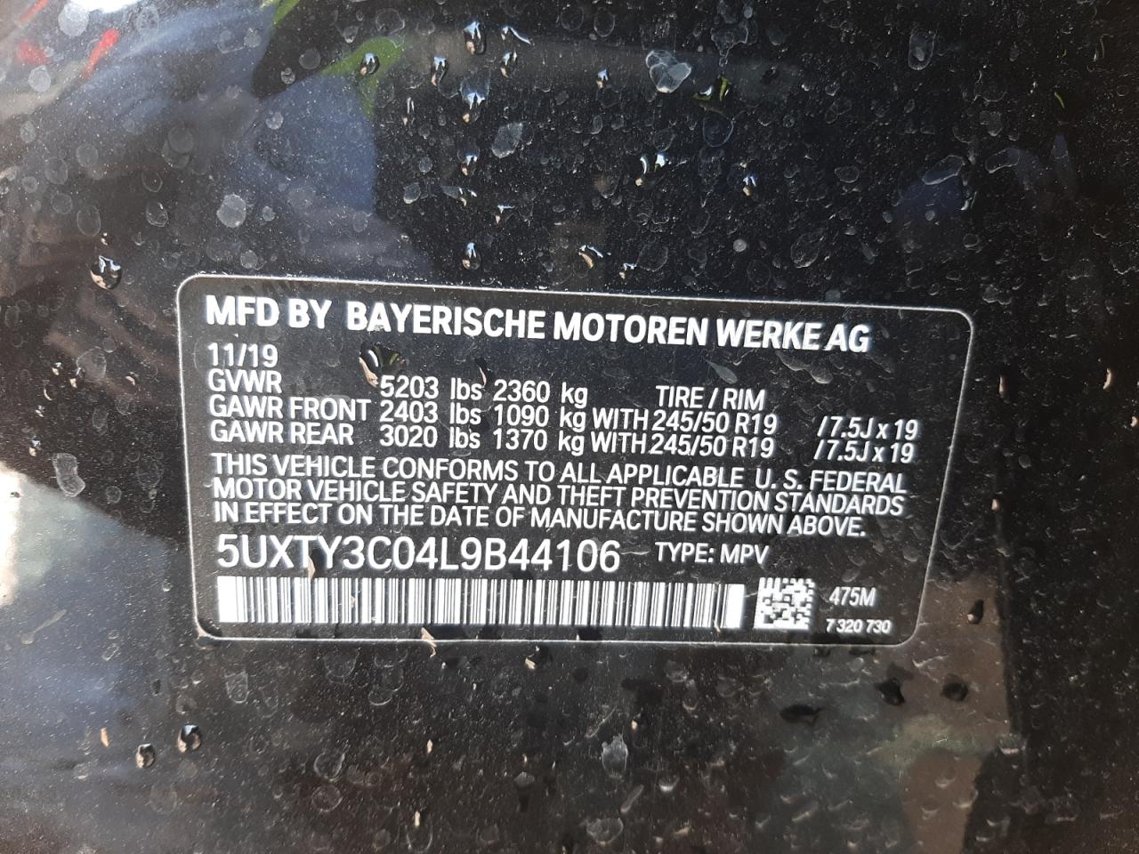 Photo 10 from auction – 2020 BMW X3 SDRIVE3 with VIN 5UXTY3C04L9B44106
