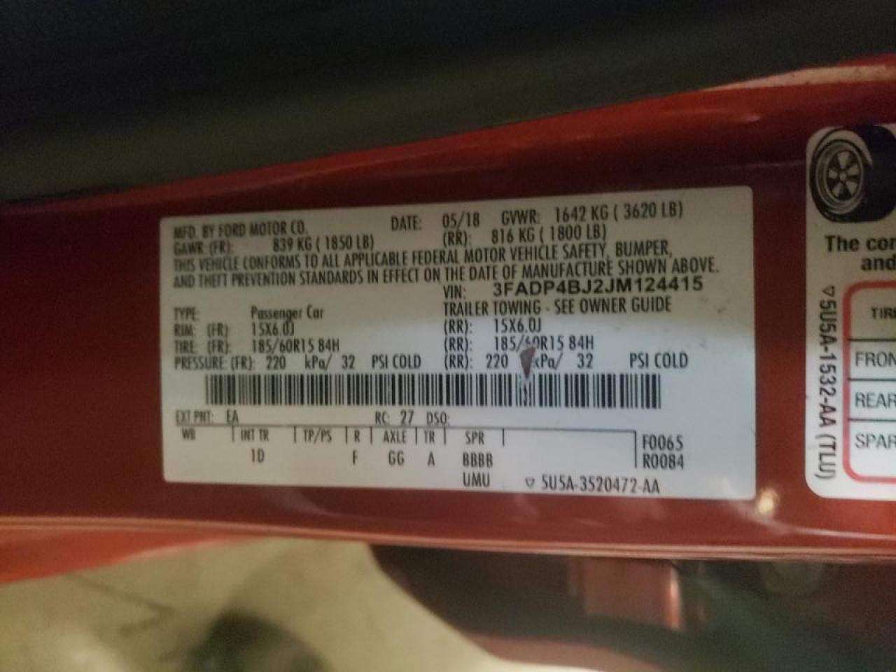 Photo 10 from auction – 2018 FORD FIESTA SE with VIN 3FADP4BJ2JM124415