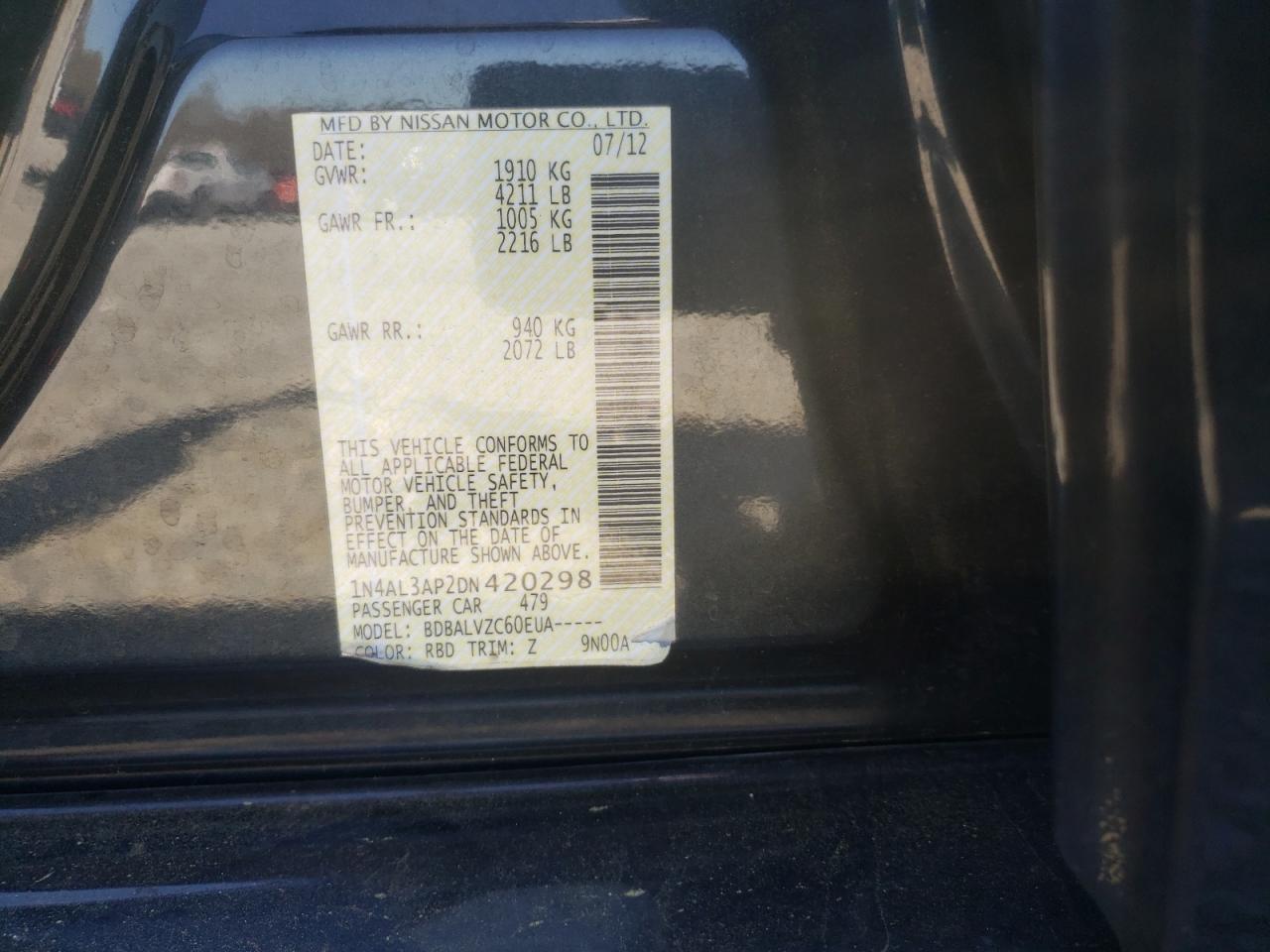Photo 10 from auction – 2013 NISSAN ALTIMA 2.5 with VIN 1N4AL3AP2DN420298