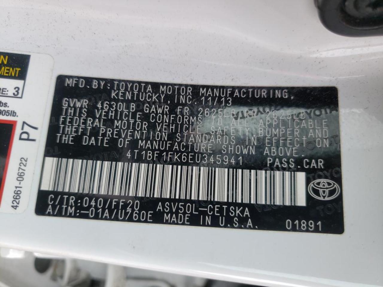 Photo 10 from auction – 2014 TOYOTA CAMRY L with VIN 4T1BF1FK6EU345941