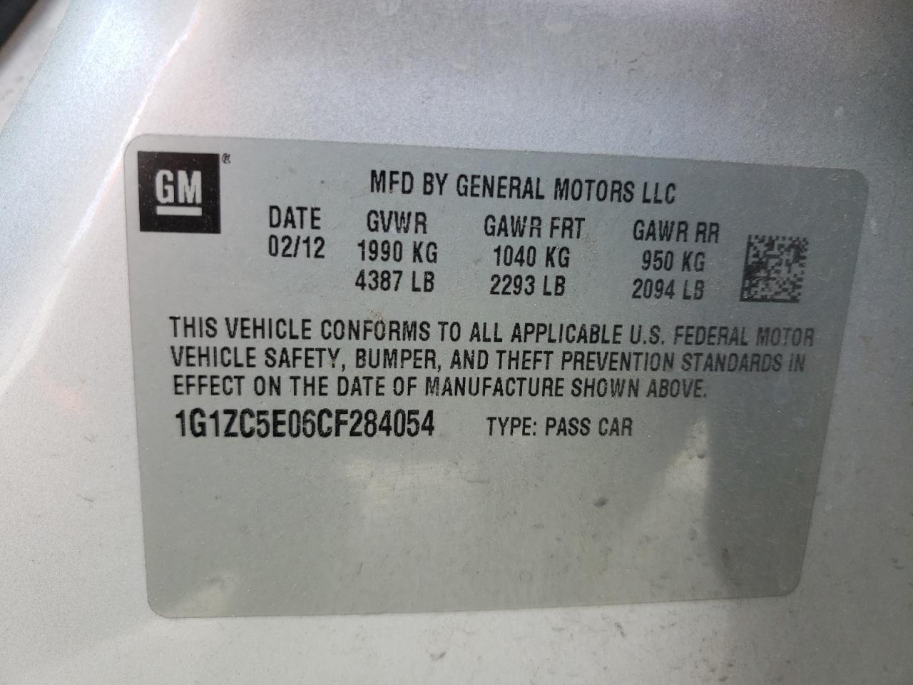 Photo 10 from auction – 2012 CHEVROLET MALIBU 1LT with VIN 1G1ZC5E06CF284054