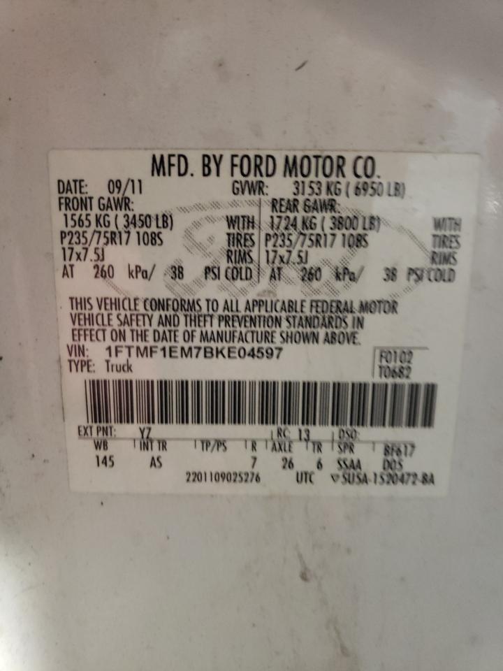 Photo 10 from auction – 2011 FORD F150 with VIN 1FTMF1EM7BKE04597