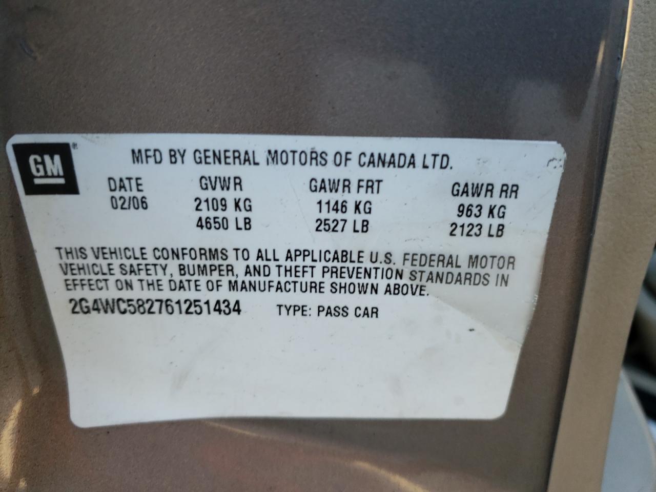 Photo 10 from auction – 2006 BUICK LACROSSE C with VIN 2G4WC582761251434
