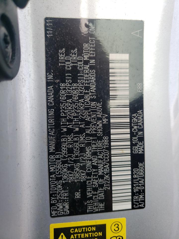 Photo 10 from auction – 2012 LEXUS RX 350 with VIN 2T2ZK1BA7CC071988