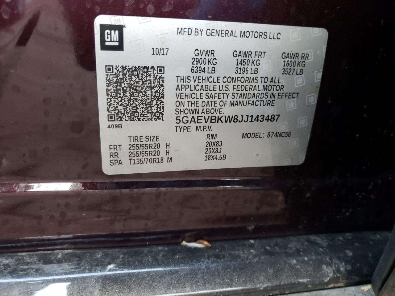 Photo 10 from auction – 2018 BUICK ENCLAVE PR with VIN 5GAEVBKW8JJ143487