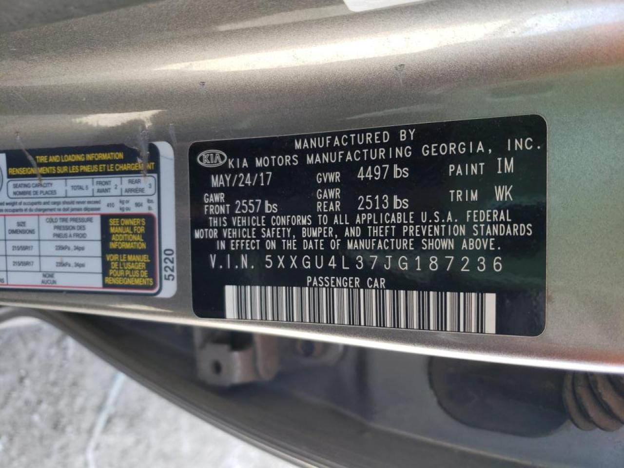 Photo 10 from auction – 2018 KIA OPTIMA EX with VIN 5XXGU4L37JG187236
