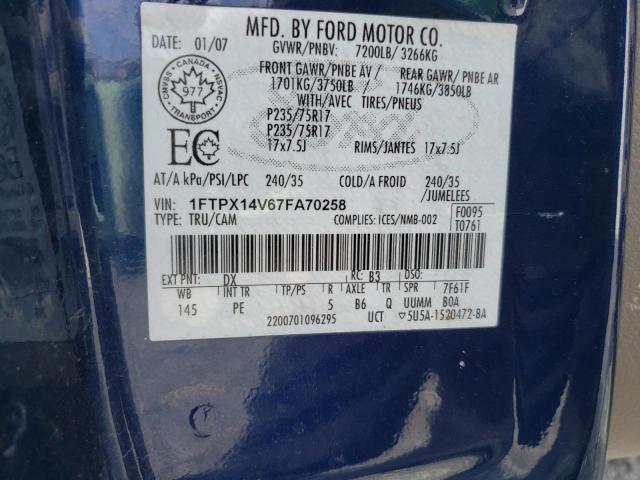 Photo 10 from auction – 2007 FORD F150 with VIN 1FTPX14V67FA70258