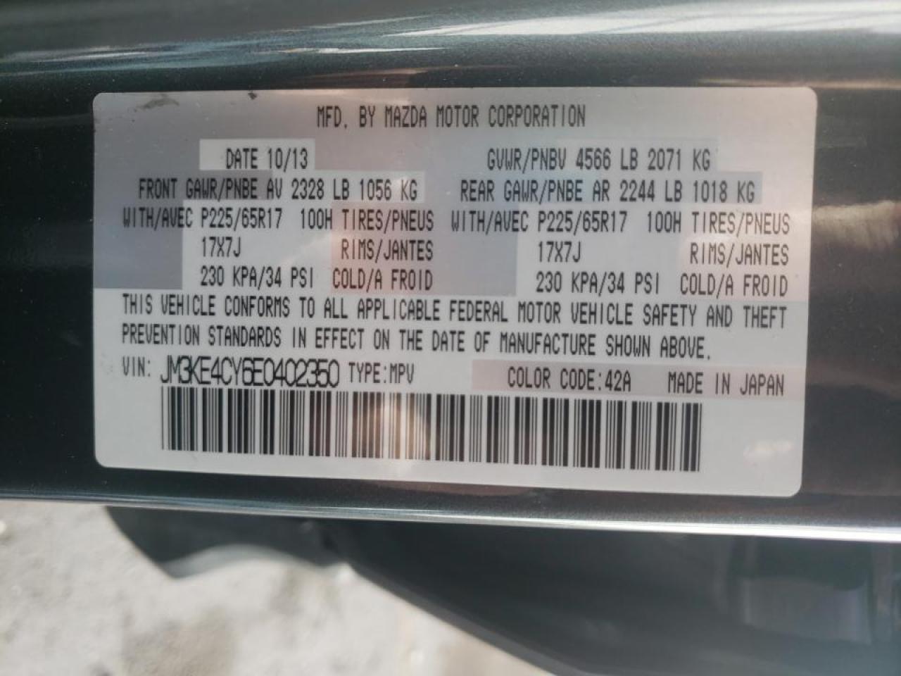 Photo 10 from auction – 2014 MAZDA CX-5 TOURI with VIN JM3KE4CY6E0402350