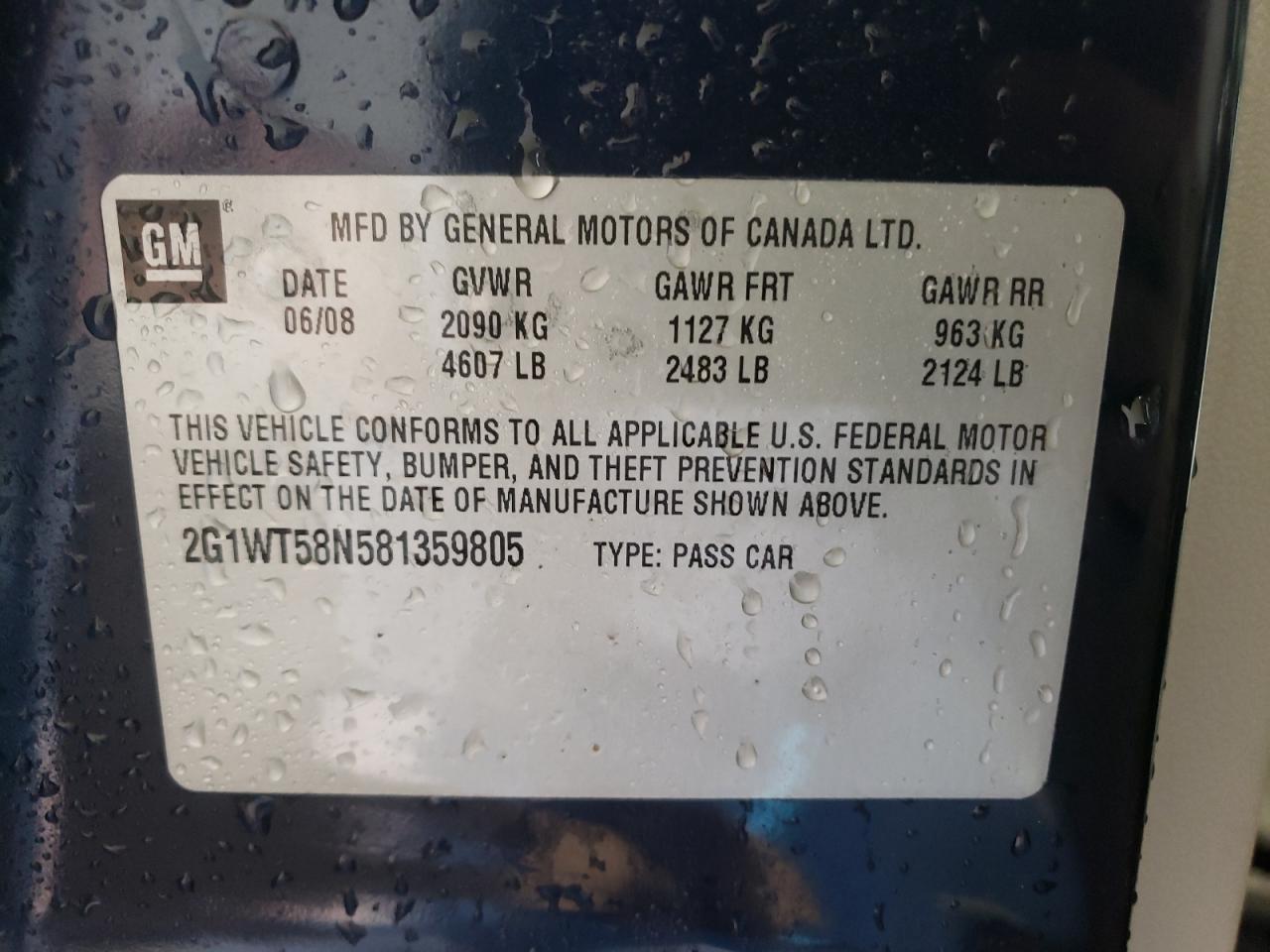 Photo 10 from auction – 2008 CHEVROLET IMPALA LT with VIN 2G1WT58N581359805