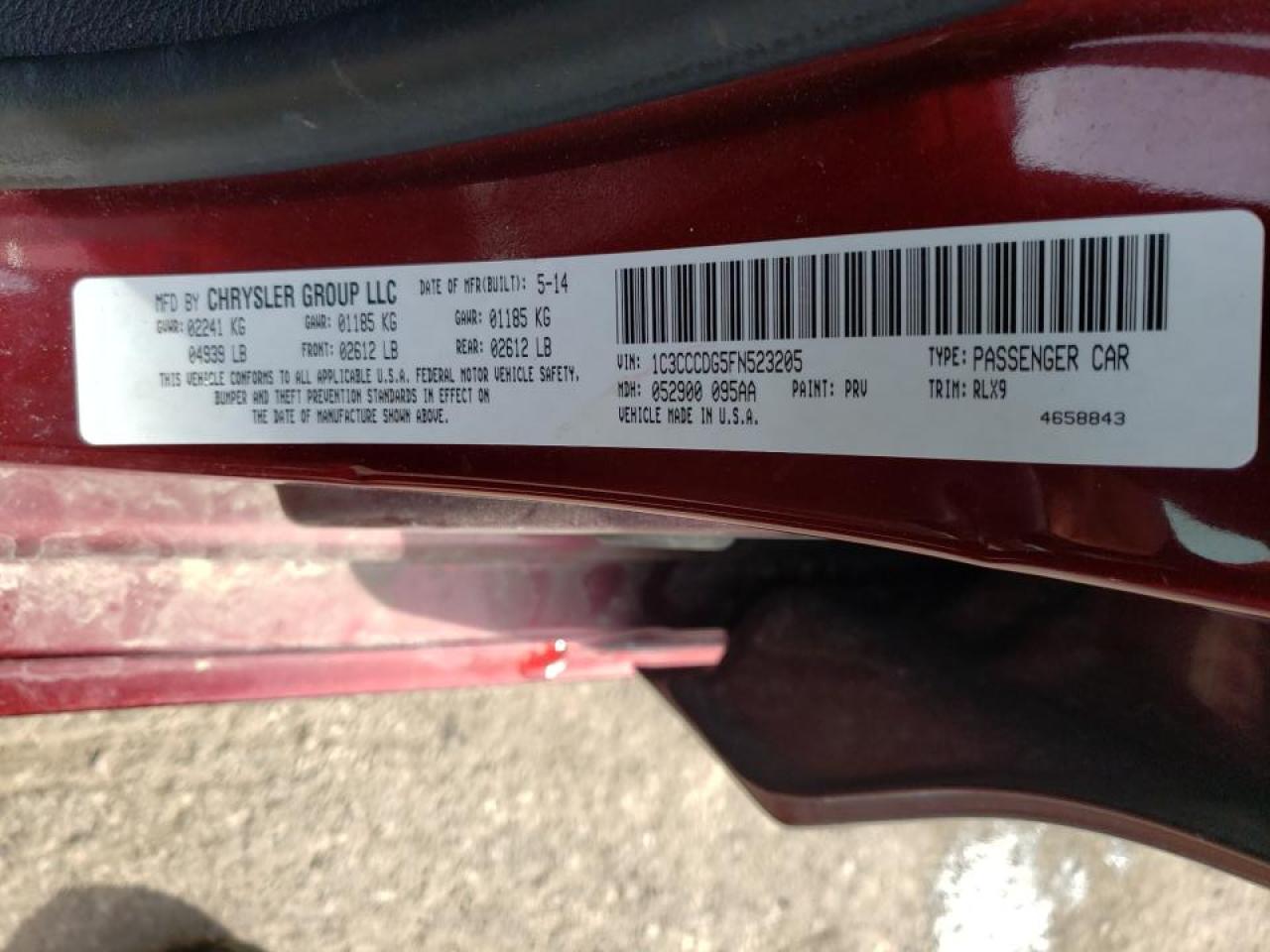 Photo 10 from auction – 2015 CHRYSLER 200 S with VIN 1C3CCCDG5FN523205