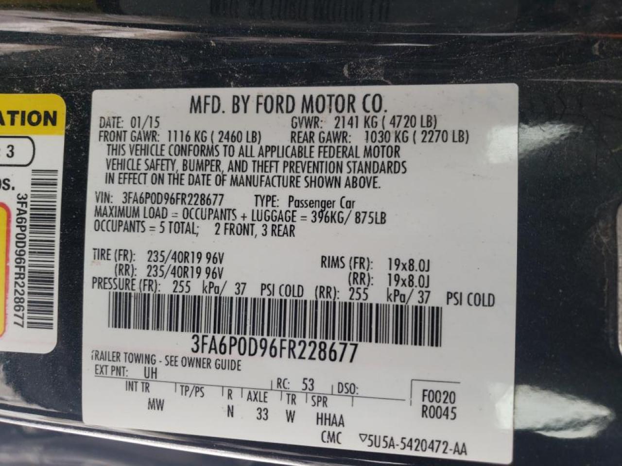 Photo 10 from auction – 2015 FORD FUSION TIT with VIN 3FA6P0D96FR228677
