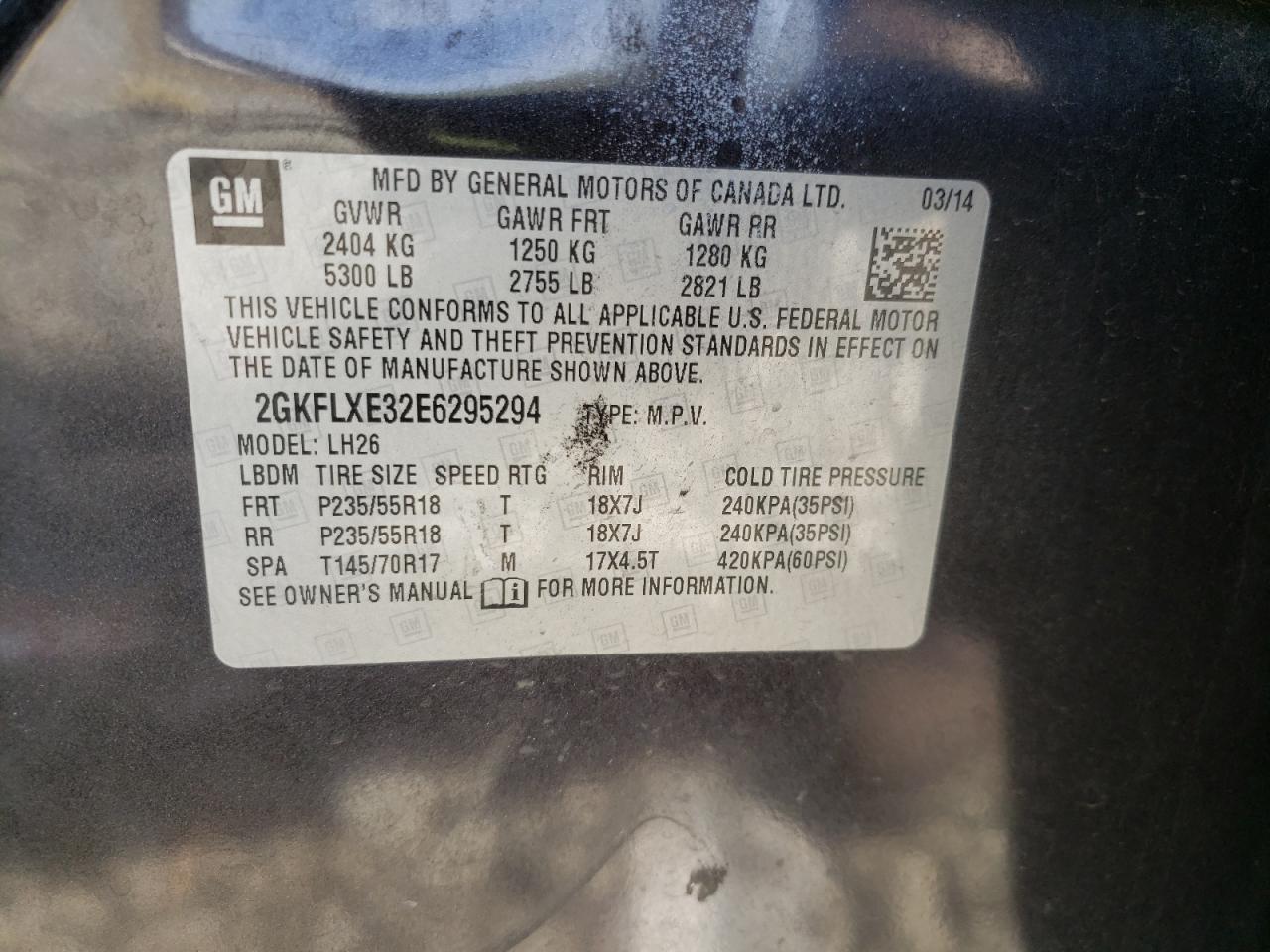 Photo 10 from auction – 2014 GMC TERRAIN SL with VIN 2GKFLXE32E6295294