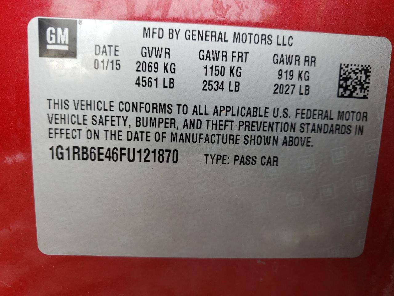 Photo 10 from auction – 2015 CHEVROLET VOLT with VIN 1G1RB6E46FU121870