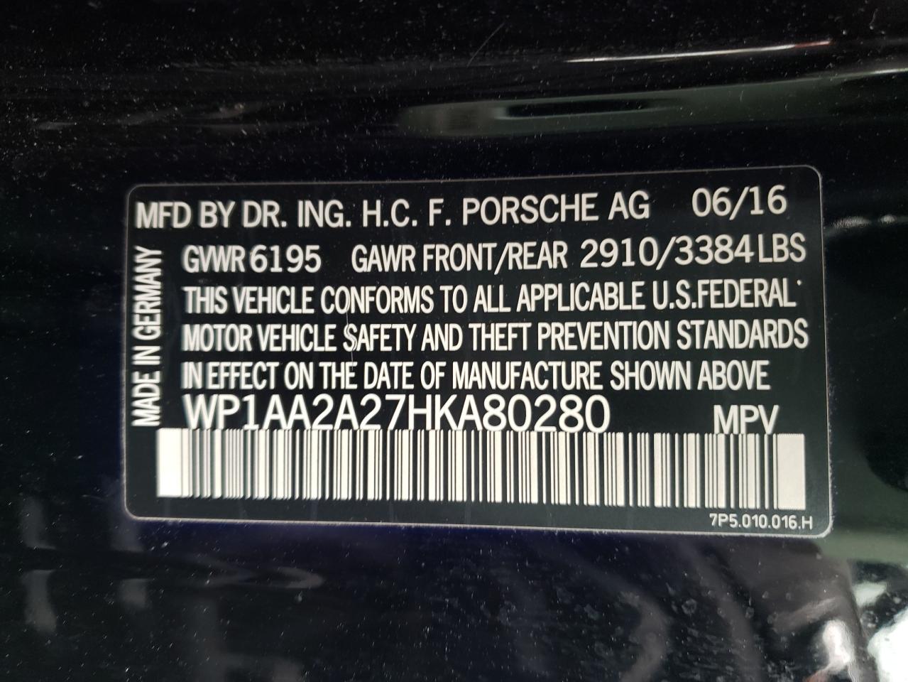 Photo 10 from auction – 2017 PORSCHE CAYENNE with VIN WP1AA2A27HKA80280