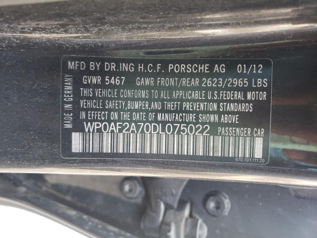 Photo 10 from auction – 2013 PORSCHE PANAMERA G with VIN WP0AF2A70DL075022