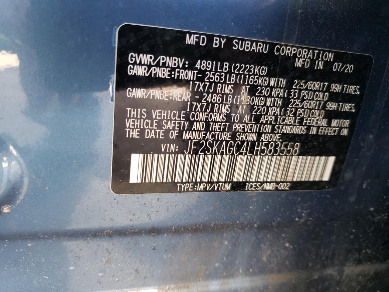 Photo 10 from auction – 2020 SUBARU FORESTER P with VIN JF2SKAGC4LH583558