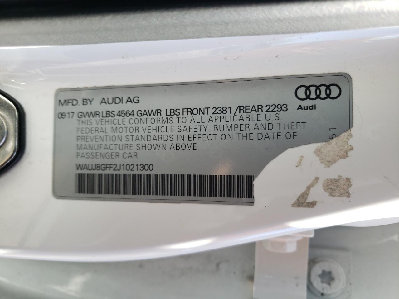 Photo 10 from auction – 2018 AUDI A3 PREMIUM with VIN WAUJ8GFF2J1021300