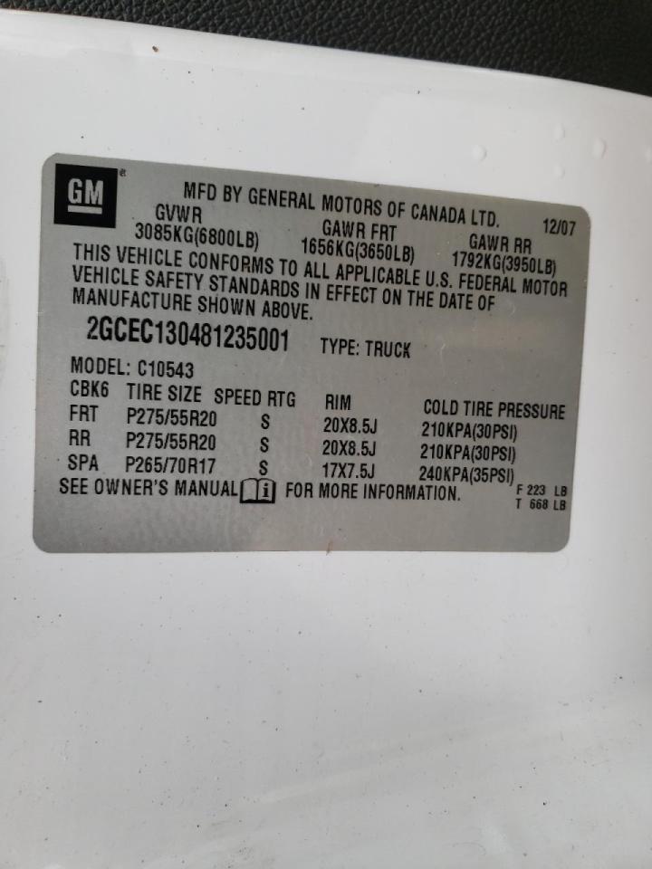 Foto 10 de la subasta – 2008 CHEVROLET SILVERADO con VIN 2GCEC130481235001