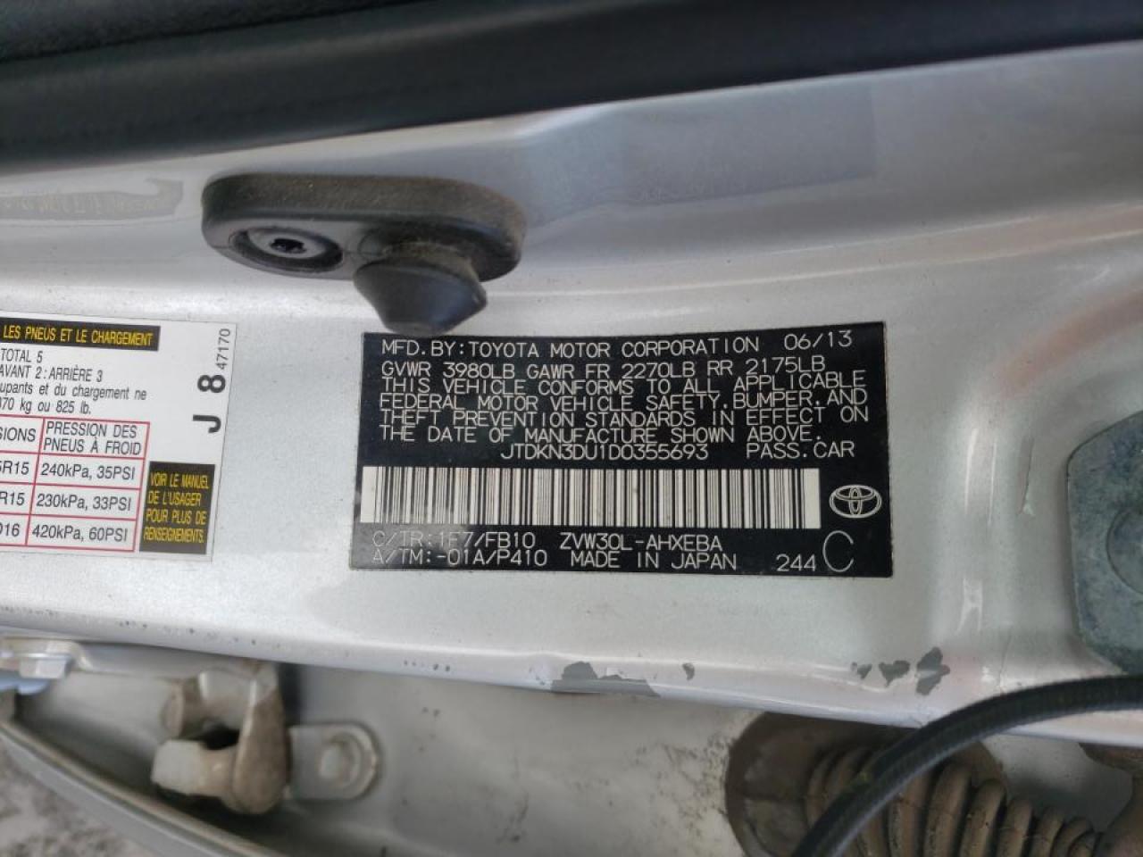 Photo 10 from auction – 2013 TOYOTA PRIUS with VIN JTDKN3DU1D0355693