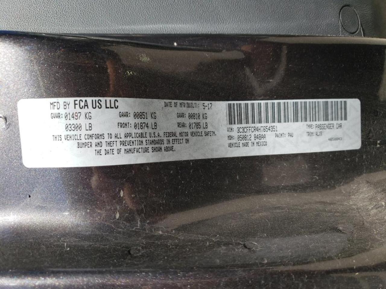 Photo 10 from auction – 2017 FIAT 500 LOUNGE with VIN 3C3CFFCR4HT654351