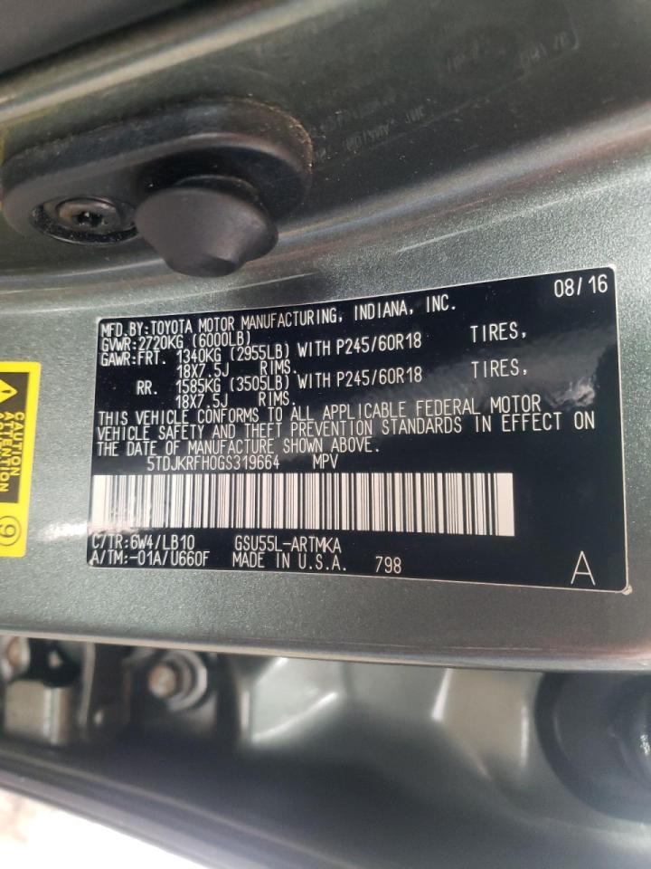 Photo 10 from auction – 2016 TOYOTA HIGHLANDER with VIN 5TDJKRFH0GS319664