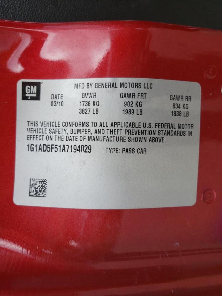 Photo 10 from auction – 2010 CHEVROLET COBALT 1LT with VIN 1G1AD5F51A7194029