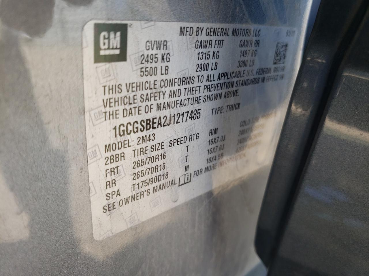 Photo 10 from auction – 2018 CHEVROLET COLORADO with VIN 1GCGSBEA2J1217485
