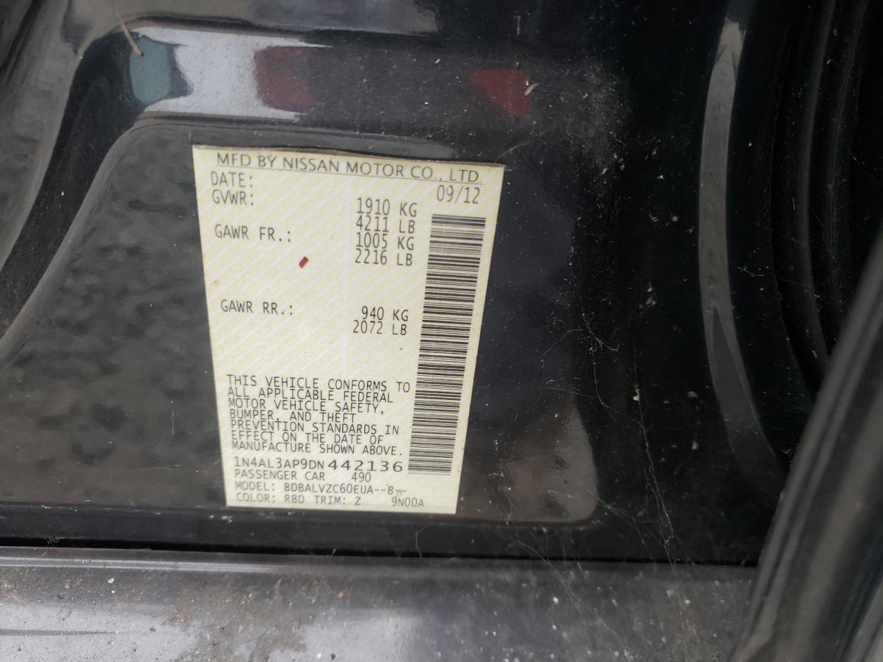 Photo 10 from auction – 2013 NISSAN ALTIMA 2.5 with VIN 1N4AL3AP9DN442136