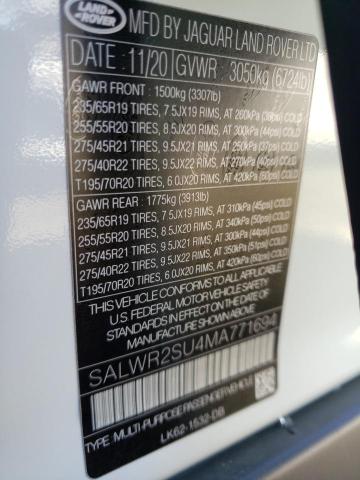 Photo 10 from auction – 2021 LAND ROVER RANGE ROVE with VIN SALWR2SU4MA771694