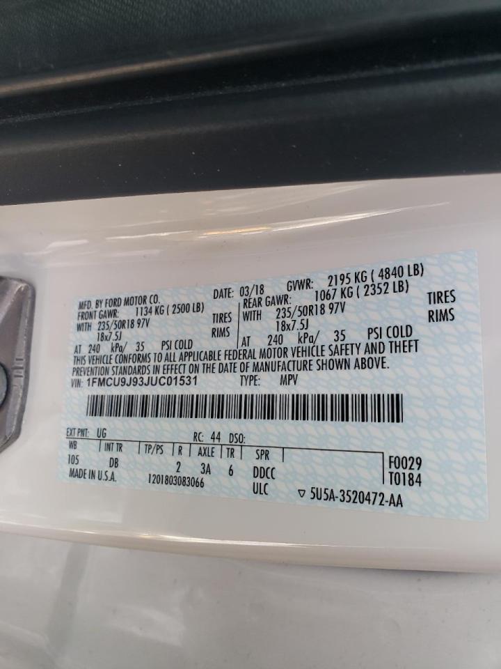 Photo 10 from auction – 2018 FORD ESCAPE TIT with VIN 1FMCU9J93JUC01531