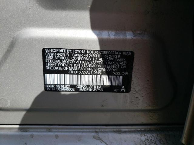 Photo 10 from auction – 2010 LEXUS IS 250 with VIN JTHBF5C27A5110645