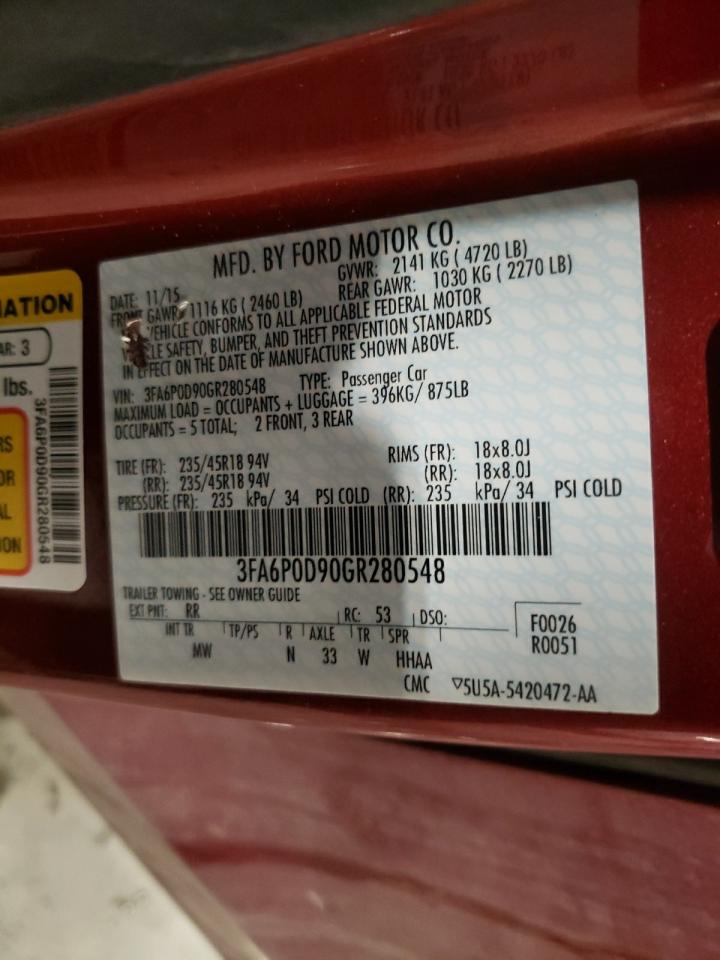 Photo 10 from auction – 2016 FORD FUSION TIT with VIN 3FA6P0D90GR280548