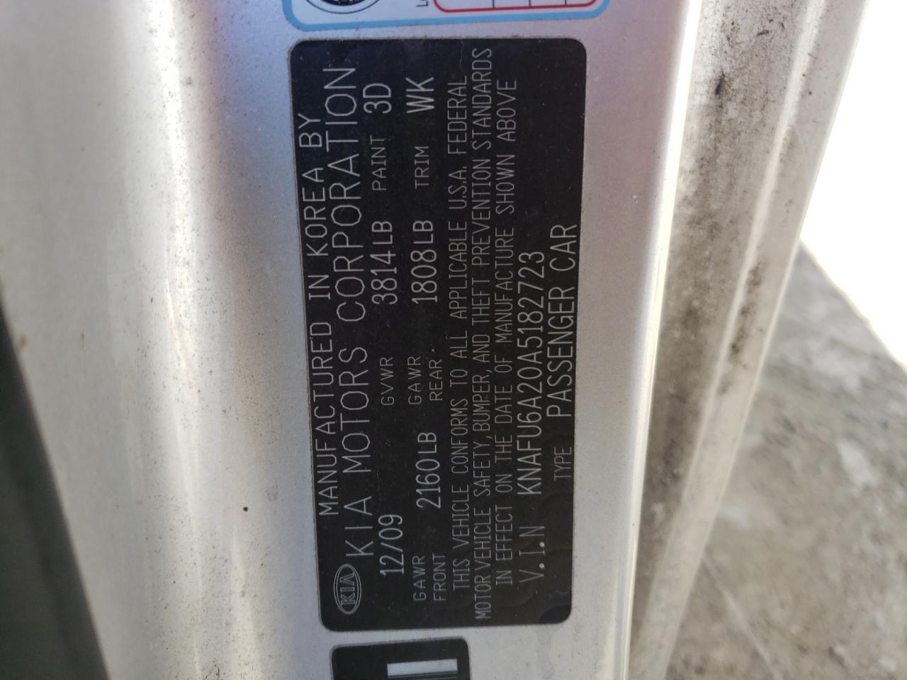 Photo 10 from auction – 2010 KIA FORTE EX with VIN KNAFU6A20A5182723