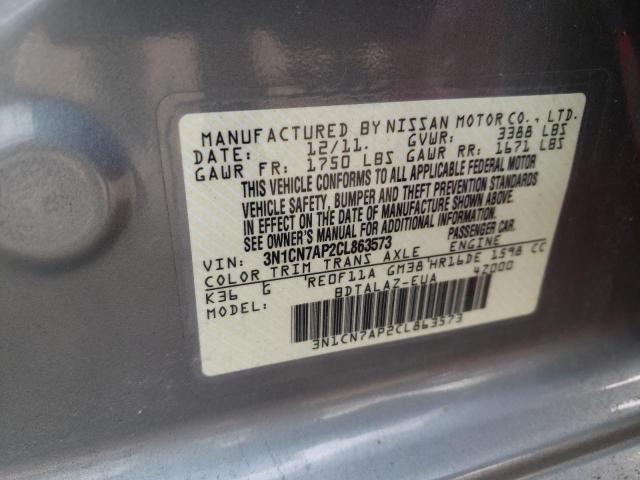 Photo 10 from auction – 2012 NISSAN VERSA S with VIN 3N1CN7AP2CL863573