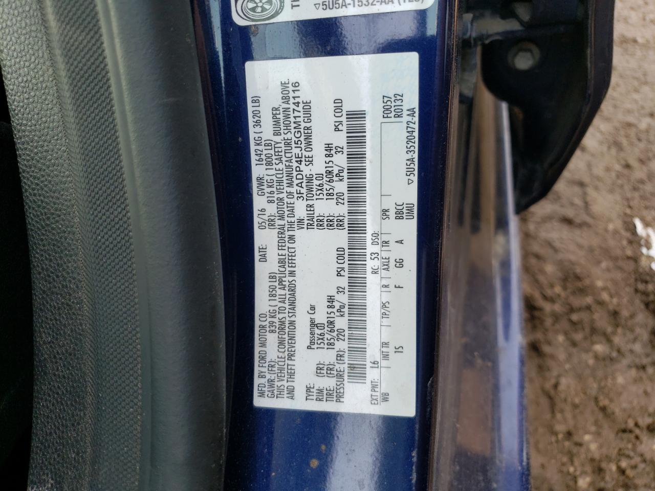 Photo 10 from auction – 2016 FORD FIESTA SE with VIN 3FADP4EJ5GM174116